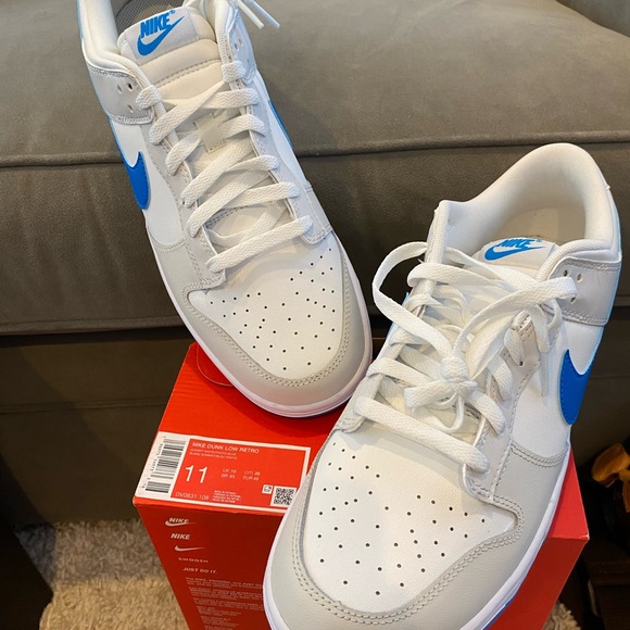Nike Dunk Low Retro White and Blue Athletic Shoes